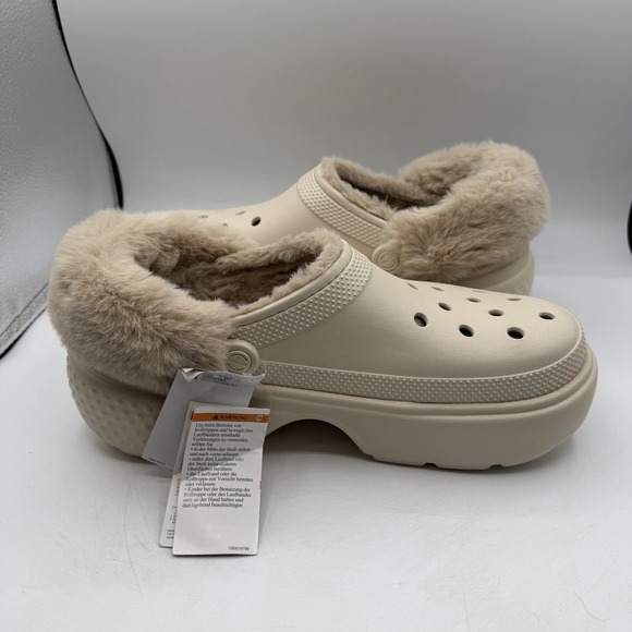 Crocs Stomp‎ Lined Clogs Mens Sz 12 Stucco Fur Lined Platform Slip On Warm Fuzzy main image 9